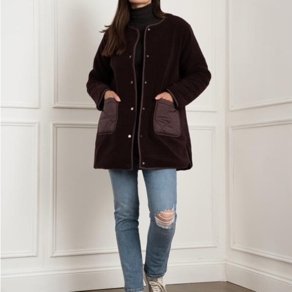 Seraphine Dark Brown Quilted Pocket Fleece Jacket